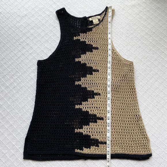 Lucky Brand Crochet Button-Back Tank Top Split Black Tan Boho Open Knit Medium - Picture 10 of 10